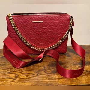 Aldo Textured Red Crossbody Bag with Gold Chain